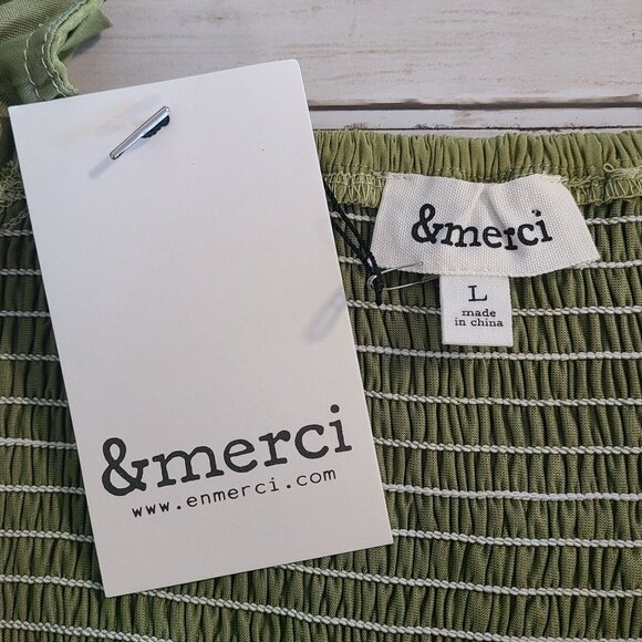 & Merci Green Satin Smocked Long Sleeve Blouse Top Whimseygoth Cottage NEW L - Picture 4 of 8